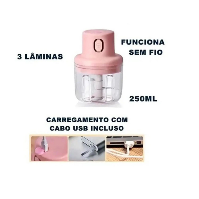 Mini Triturador Processador Elétrico Recarregável USB 250ml