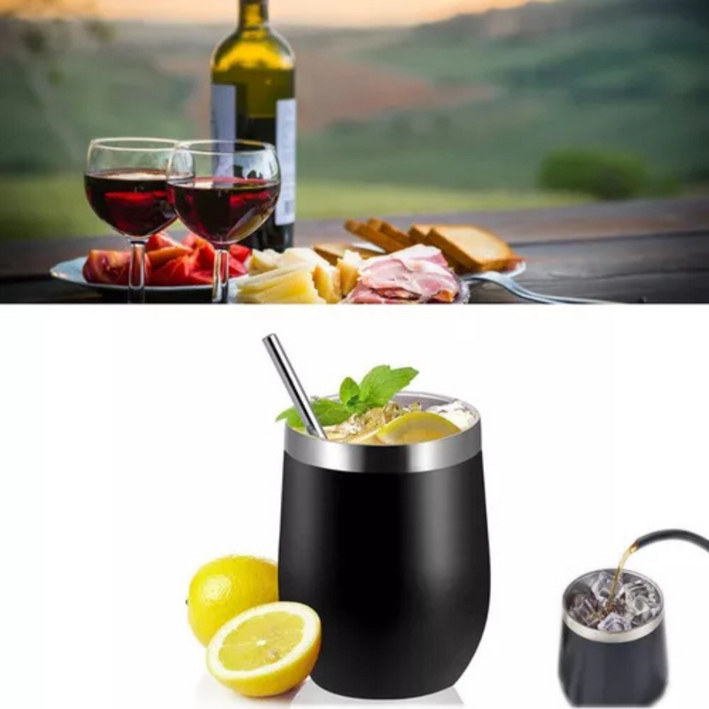 Copo Cuia Térmico Inox com Tampa Antivazamento (360 ml) – Preto