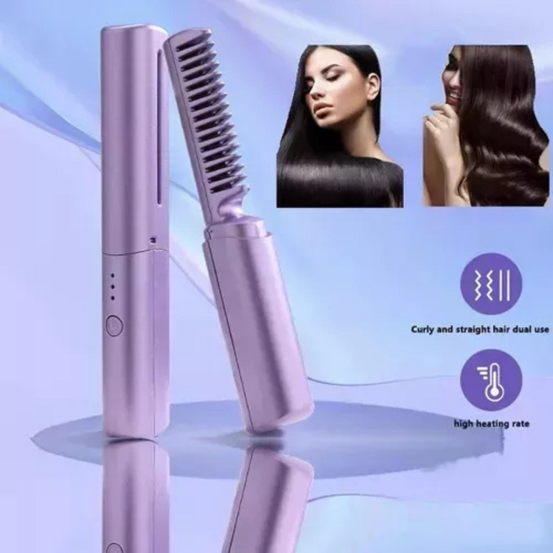 Mini Pente Alisador Capilar Elétrico Portátil Bivolt – Rosa ou Roxo