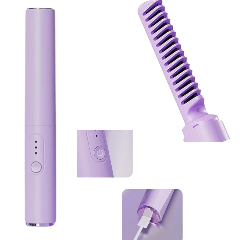 Mini Pente Alisador Capilar Elétrico Portátil Bivolt – Rosa ou Roxo