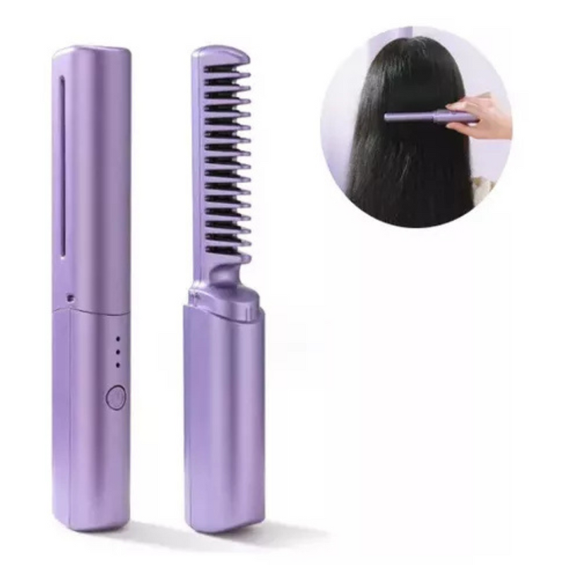 Mini Pente Alisador Capilar Elétrico Portátil Bivolt – Rosa ou Roxo