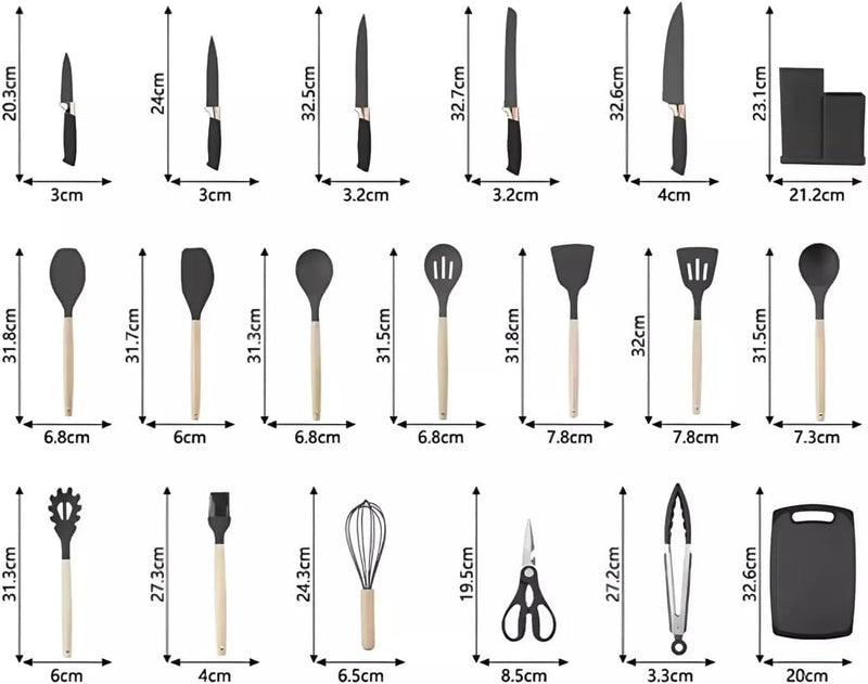 Conjunto de Utensílios de Cozinha Completo – 19 Peças – Preto