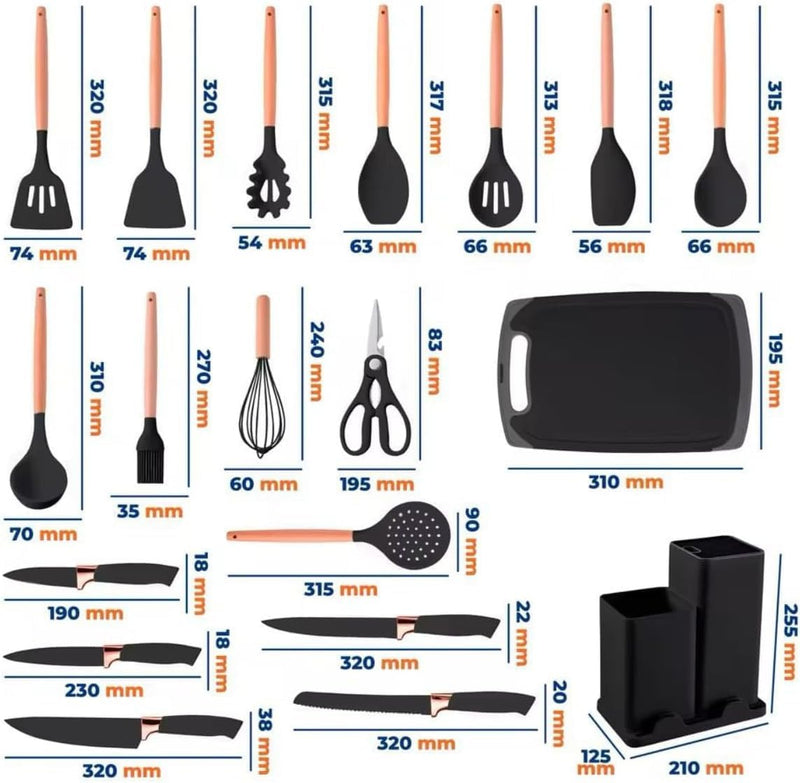 Conjunto de Utensílios de Cozinha Completo – 19 Peças – Preto