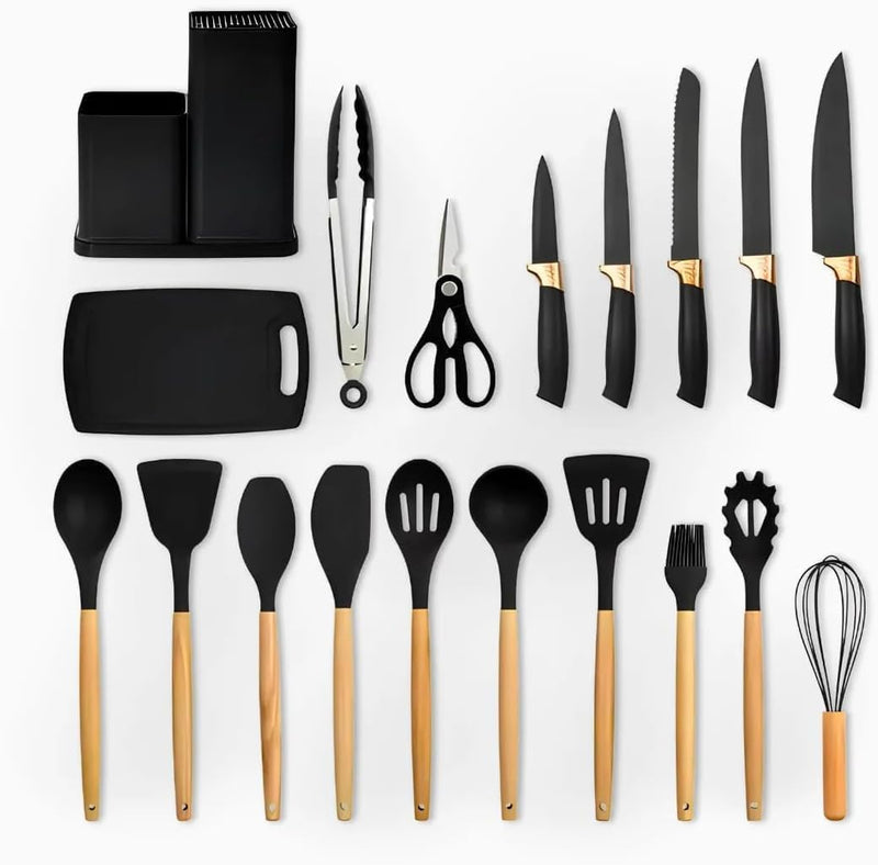 Conjunto de Utensílios de Cozinha Completo – 19 Peças – Preto