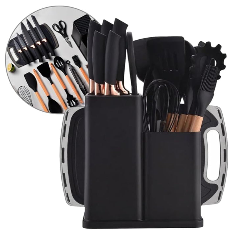 Conjunto de Utensílios de Cozinha Completo – 19 Peças – Preto