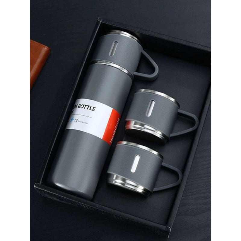 Jogo de Garrafa Térmica 500ml + 3 Xícaras Inox –  Conservação Térmica Real