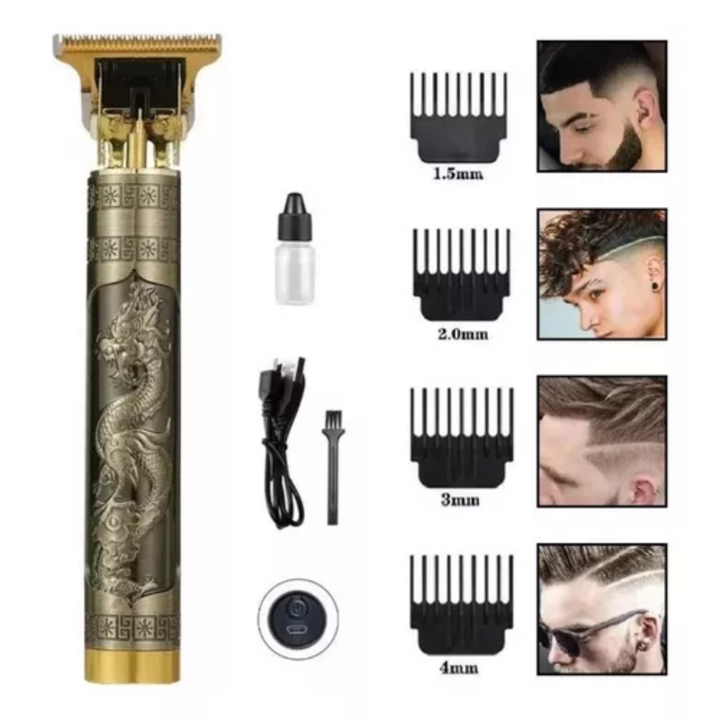 Máquina de Cortar Cabelo e Barba Elétrica sem Fio – Dragão (4x Pentes)