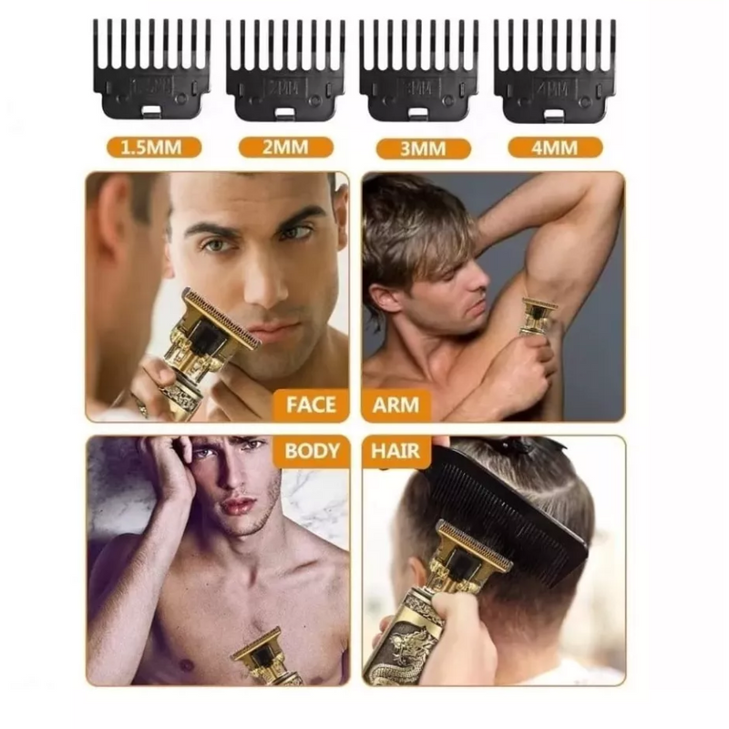 Máquina de Cortar Cabelo e Barba Elétrica sem Fio – Dragão (4x Pentes)